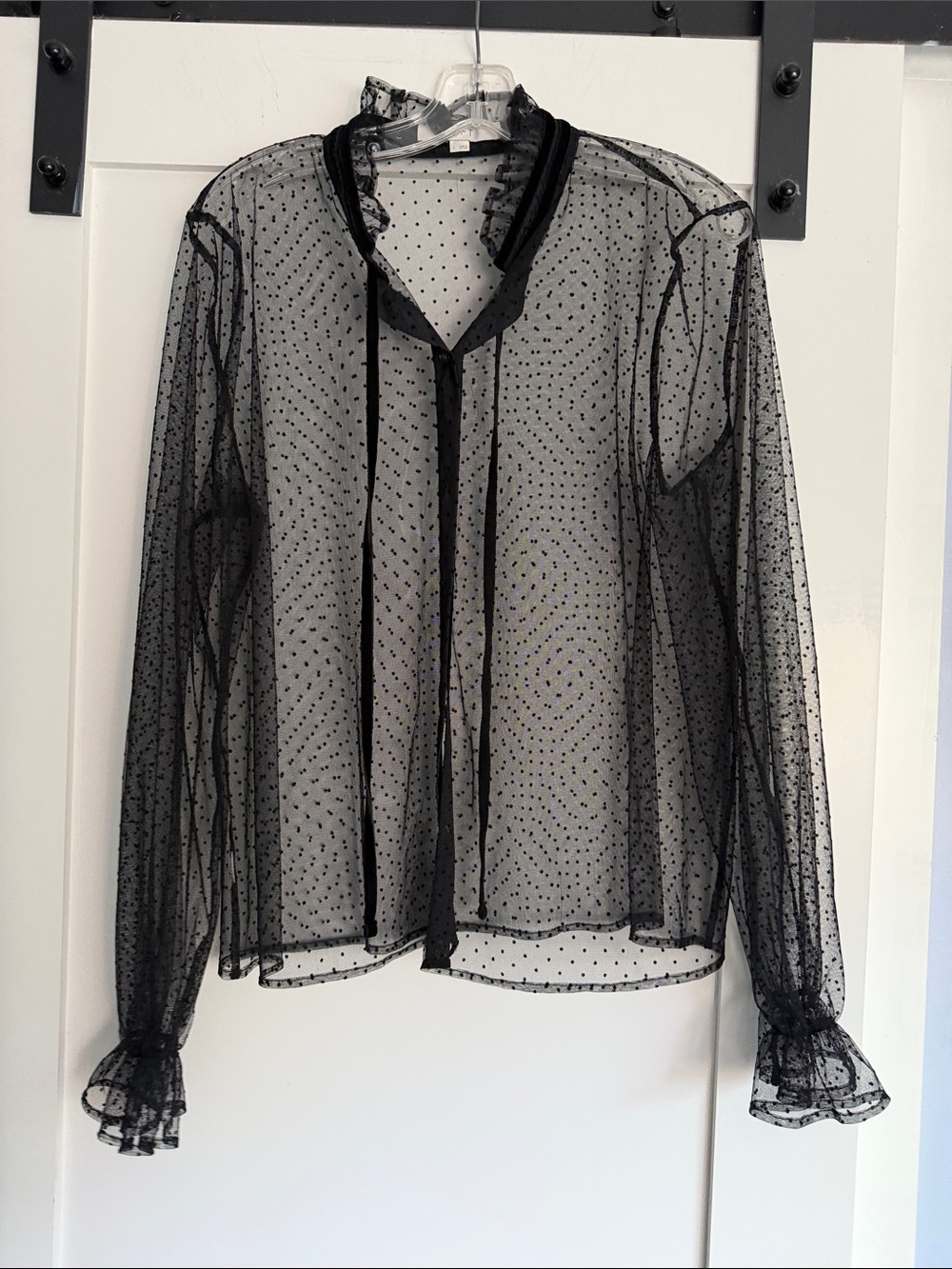 Sheer Black Polka Dot Long-Sleeve Blouse